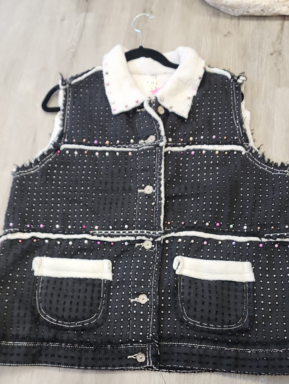 POL Cream and Black Sherpa Jacket with Pink Tag
